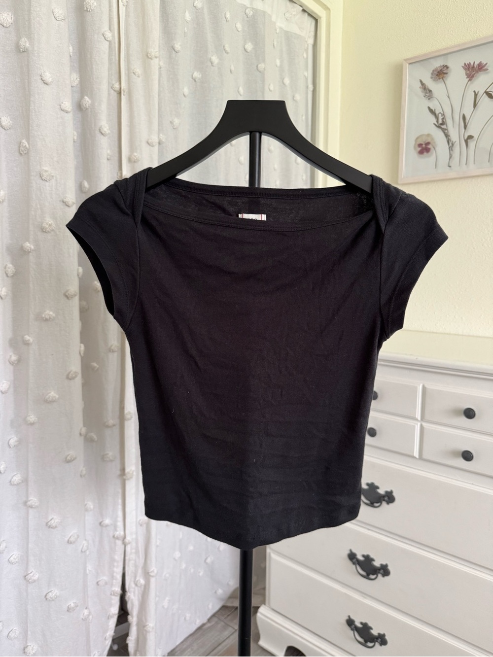 BDG Black Boatneck Short Sleeve Tee
